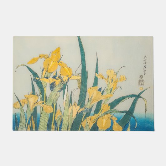 葛飾北斎 – バッタとアイリス ドアマット (正面)