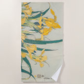 葛飾北斎 – バッタとアイリス ビーチタオル (正面)