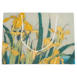 葛飾北斎 – バッタとアイリス ラージペーパーバッグ