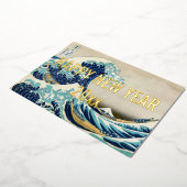 葛飾北斎 - 偉大な波からの新年のご挨拶 箔シーズンカード (回転した状態)