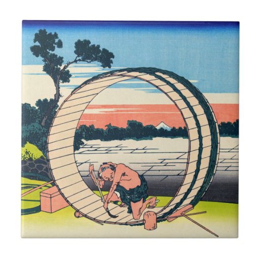 葛飾北斎 – 尾張国富士見原市 タイル (正面)