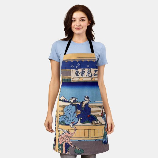 葛飾北斎 – 東海道・吉田 エプロン (着用した状態)