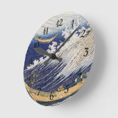 葛飾北斎。海波 ラウンド壁時計 (傾斜)