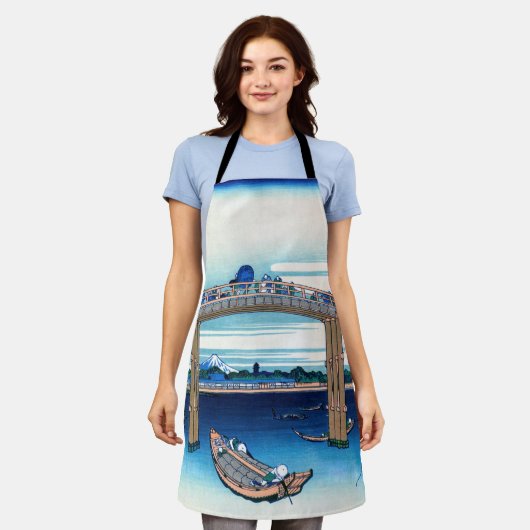 葛飾北斎 – 深川万年橋下 エプロン (着用した状態)