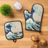 葛飾北斎 – 神奈川素晴らしの波 鍋つかみ&鍋敷きセット (トップダウン)