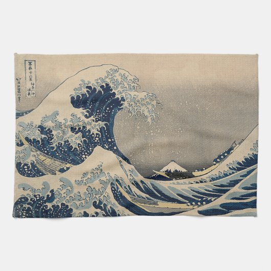葛飾北斎。神奈川素晴らし沖の波 キッチンタオル (横)
