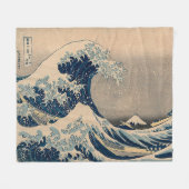 葛飾北斎。神奈川素晴らし沖の波 フリースブランケット (正面(横))