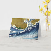 葛飾北斎 – 色の大きな波 カード (黄色い花)