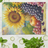 葡萄とヒマワリ油絵 キッチンタオル (折り畳み)