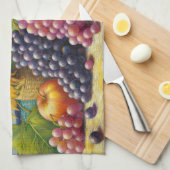 葡萄とヒマワリ油絵 キッチンタオル (四つ折り)