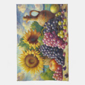 葡萄とヒマワリ油絵 キッチンタオル (縦)