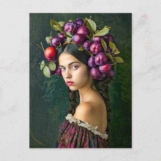 葡萄と梅の王冠を持つ女性 シーズンポストカード (正面)