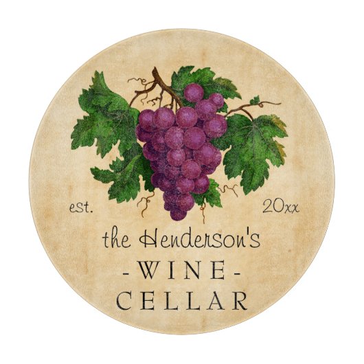 葡萄のヴィンテージ名を持つワインセラパーソナライズされたー カッティングボード (正面)
