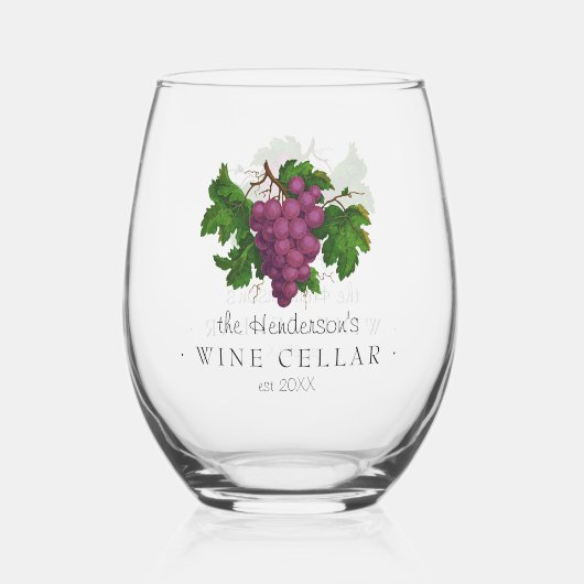 葡萄のヴィンテージ名を持つワインセラパーソナライズされたー ステムなしワイングラス (正面)