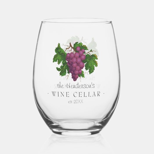 葡萄のヴィンテージ名を持つワインセラパーソナライズされたー ステムなしワイングラス (裏面)