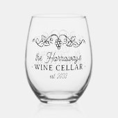 葡萄の名パーソナライズされた前・年月日のワインセラー ステムなしワイングラス (正面)