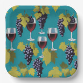 葡萄を背景にしたティール(緑がかった色)グラス ペーパープレート (正面)