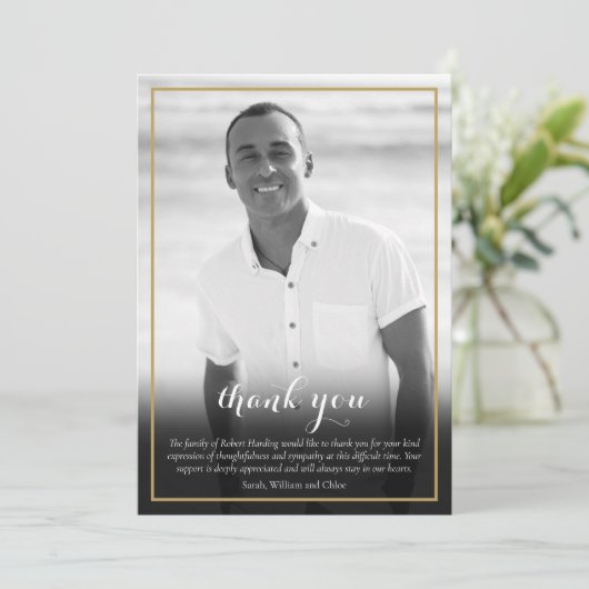 葬エレガント式の白黒写真 サンキューカード (スタンド正面)