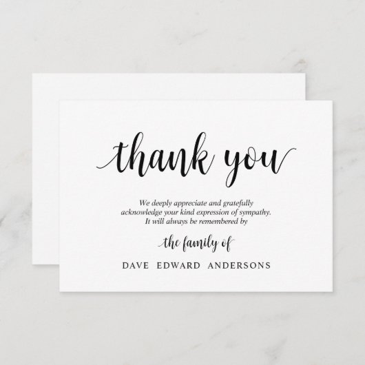 葬儀ありがとうノートカード死別,黒 エンクロージャーカード (正面/裏面)