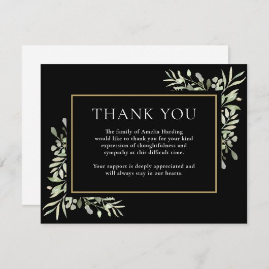 葬儀ありがとう緑の水の色の葉カード サンキューカード (正面/裏面)