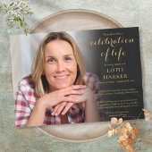 葬儀お祝いのライフエレガント金ゴールド写真 招待状