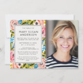 葬儀かわいらし花模様お祝いの写真 招待状 (正面)