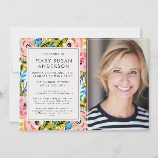 葬儀かわいらし花模様お祝いの写真 招待状 (正面)