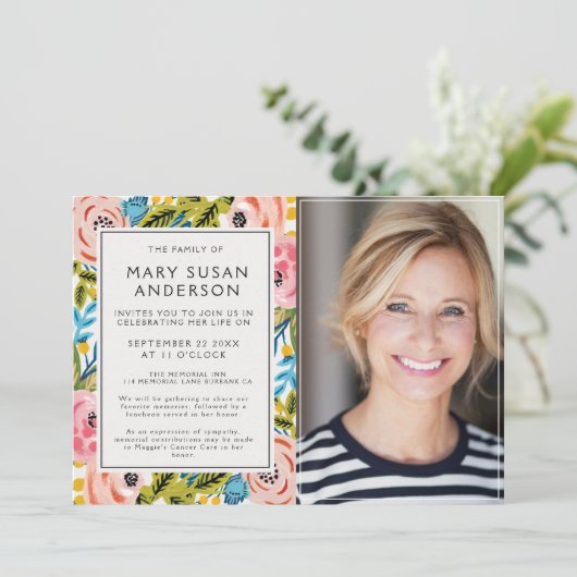 葬儀かわいらし花模様お祝いの写真 招待状 (スタンド正面)