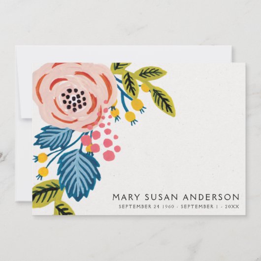 葬儀かわいらし花模様お祝いの写真 招待状 (裏面)