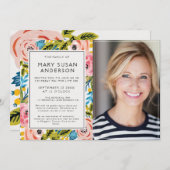 葬儀かわいらし花模様お祝いの写真 招待状 (正面/裏面)