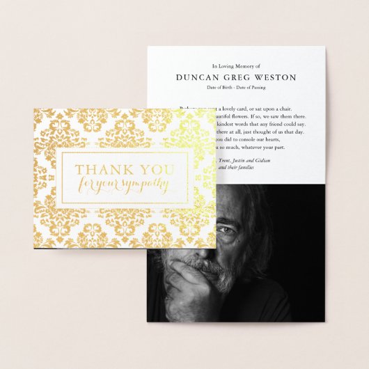 葬儀のお礼カード | ゴールドダマスク箔模様 箔カード (ディスプレー)