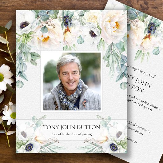 葬儀のためのサンキューカードホワイトローズユーカリ サンキューカード