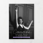 葬儀のプログラムのスナップ写真パープル 三つ折り招待状 (カバー)