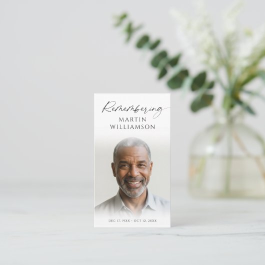 葬儀の写真の名前の記憶モダン祈りの言葉カード 名刺 (スタンド正面)