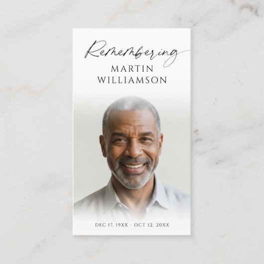 葬儀の写真の名前の記憶モダン祈りの言葉カード 名刺 (正面)