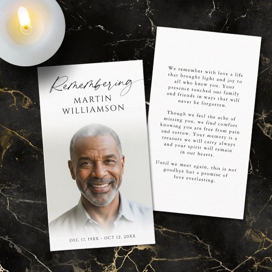 葬儀の写真の名前の記憶モダン祈りの言葉カード 名刺