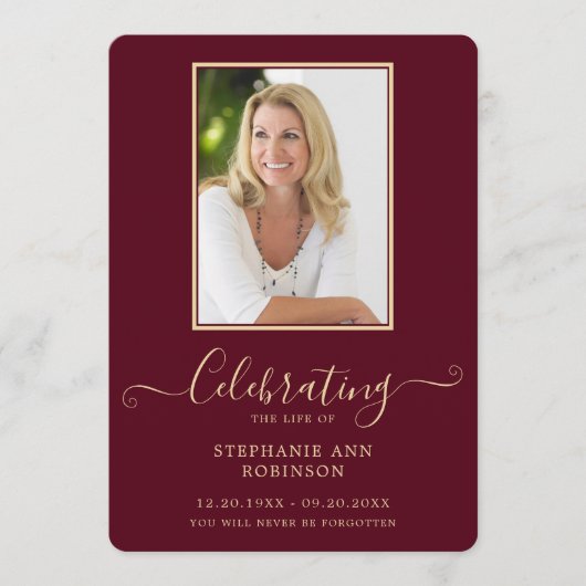 葬儀の写真の順序バーガンディ金ゴールド プログラム (正面)