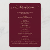 葬儀の写真の順序バーガンディ金ゴールド プログラム (裏面)