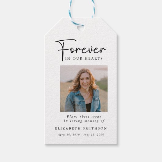 葬儀の写真永遠に私たちのハート詩祈りの言葉 ギフトタグ (正面)
