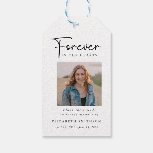 葬儀の写真永遠に私たちのハート詩祈りの言葉 ギフトタグ (裏面)