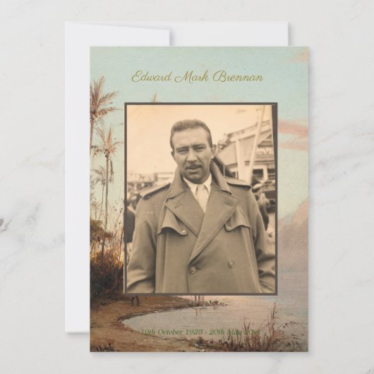 葬儀の写真 エレガントなトロピカルアイランド パームツリー 招待状 (裏面)