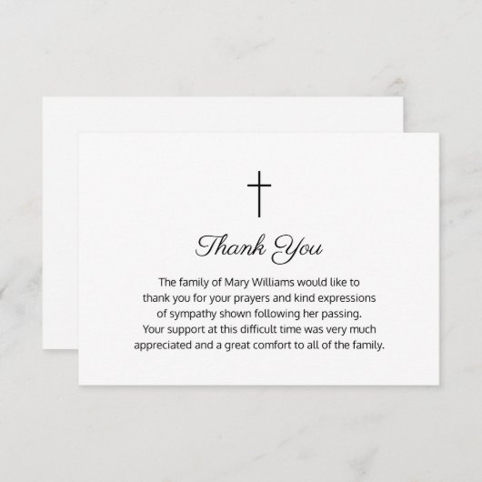葬儀の宗教的なメモリアルクロスありがとう サンキューカード (正面/裏面)