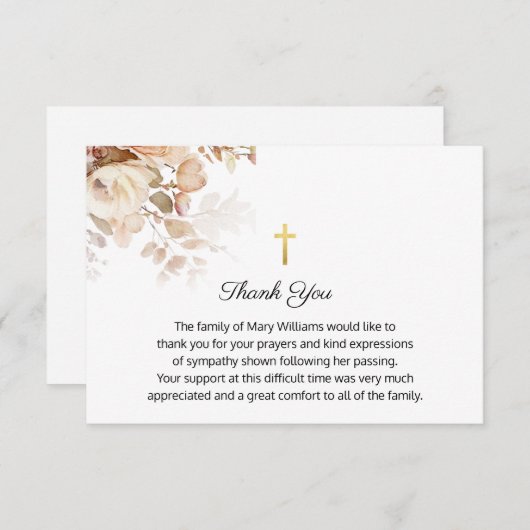 葬儀の宗教的な記念水の色のフローラクロス サンキューカード (正面/裏面)