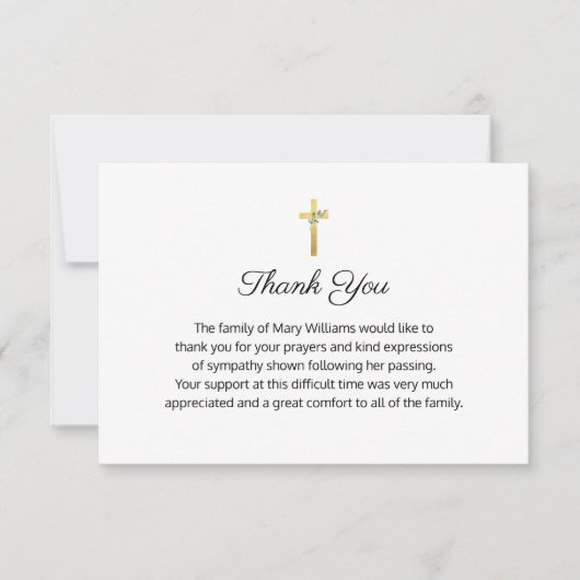 葬儀の宗教的な記念金ゴールドクロスありがとう サンキューカード (正面)
