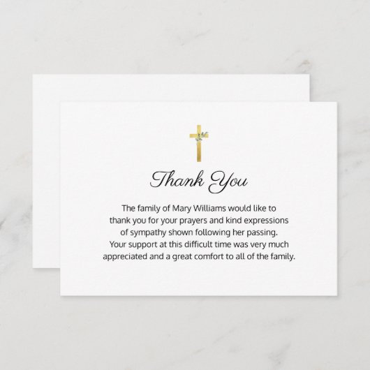 葬儀の宗教的な記念金ゴールドクロスありがとう サンキューカード (正面/裏面)