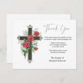 葬儀の弔問悔やみや弔慰クロスとバラ サンキューカード (正面/裏面)