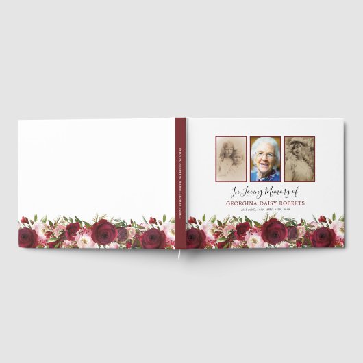 葬儀の弔意 | 3フォトメモリアルフローラ ゲストブック (全面)