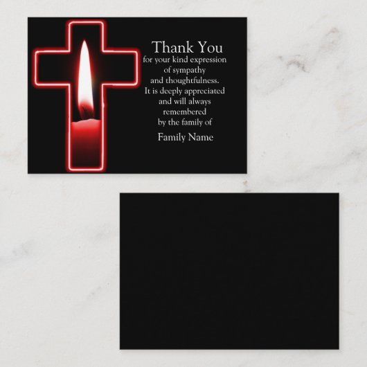 葬儀の後に赤キャンドルを十字架に置くサンキューカード ノートカード (正面/裏面)