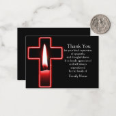 葬儀の後に赤キャンドルを十字架に置くサンキューカード ノートカード (正面/裏面インサイチュ)