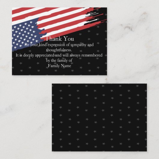 葬儀の後のアメリカ国旗のサンキューカード ノートカード (正面/裏面)